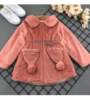 Kız Çocuk Tavşan Modeli Kürklü Mont (Koyu Pembe)