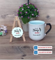Türkçe Öğretmeni Kupa Bardak Kırmızı ve Ahşap Anahtarlık Hediye Öğretmenler Günü Hediyesi (Model 9)