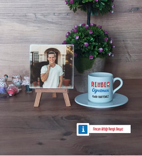 Rehber Öğretmen Fotoğraflı Dekoratif Taş, Ahşap Altlıklı Türk Kahvesi Fincanı Hediye (Model 2)