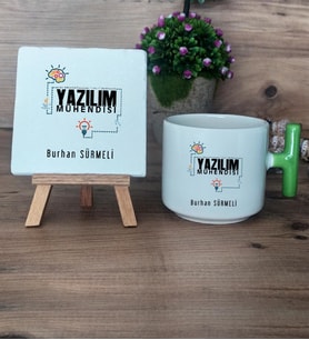 Yazılım Mühendisi Hediye Seti Kupa Bardak T Kulplu ve Dekoratif Taş Mühendisler Günü Hediyesi (Model 8)