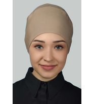 Kadın Pratik Dikişsiz Bağcıklı Kaymayan Tesettür Penye Bone (Koyu Bej)