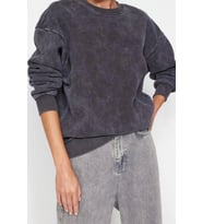 Tarz Bol Bisiklet Yaka Düşük Kol Uzun Eskitme Kalın İçi Polarlı Geniş Kalıp Örme Sweatshirt (Antrasit)