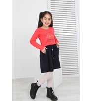 Toontoy Kız Çocuk Beauty Love Baskılı Elbise (Nar Çiçeği)