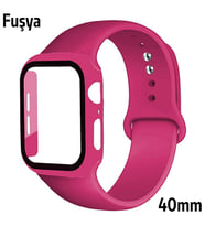 ALLY Apple Watch 4-5-6 40mm Silikon Kordon Kayış ve Ekran Koruyucu Kılıf (Fuşya)