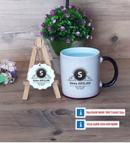 Baş Harf ve İsim Soyisim Kupa Bardak Kırmızı ve Ahşap Anahtarlık Hediye (Model 8)