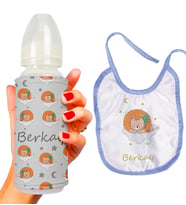 eJOYA Kişiye Özel Biberon Ve Önlük Bebek Hediye Seti 110152 (Mavi)