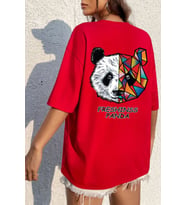 Unisex Panda Baskılı T-shirt (Kırmızı)