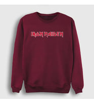 Presmono Unisex Beyaz Logo Iron Maiden Sweatshirt 86629tt (Bordo)