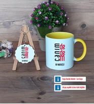 Dedeye Hediye Kupa Bardak Kırmızı ve Ahşap Anahtarlık Hediye (Model 6)