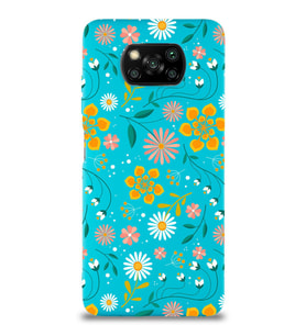 Xiaomi Poco X3 NFC Uyumlu Lansman Kılıf Çiçek Tasarımlı İçi Kadife Kapak-Kırmızı (Mavi)