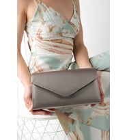 Kadın Gece&Abiye Saten Zincirli Portföy& Clutch (Koyu Gri)