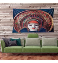 Geyşa Desen Geleneksel Leke Tutmaz Kadife Dokulu Kumaş Duvar Örtüsü Duvar Halısı Tapestry (Çok Renkli)
