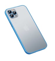 Uyumlu Model Apple iPhone 12 Pro Kılıf Kamera Lensli Kenar Renkli Şeffaf Kapak (Mavi)