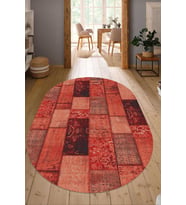 Dijital Baskılı Kaymaz Taban Yıkanabilir Oval Salon Halısı Mutfak Halısı Yolluk NDO-HT-980 (Kırmızı)