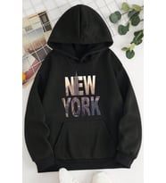 New York Baskılı Oversize Sweatshirt (Siyah)