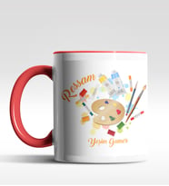 Kişiye Özel Ressam Tasarımlı Siyah Kupa (Kırmızı-Beyaz)