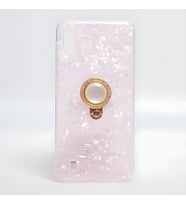 Galaxy A10 Kılıf Parlak Mermer Desenli Yüzüklü Vista Silikon Kılıf (Pembe)