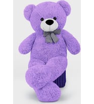 90-80 cm Papyonlu Sevimli Peluş Şaşkın Ayı - Sevgiliye En Tatlı Hediye (Lila)