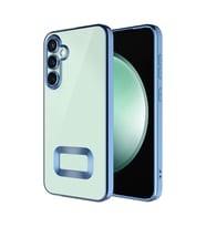 Samsung Galaxy A16 Kılıf Logo Yeri Açık Kamera Lens Korumalı Renkli Kenarlı Şeffaf Silikon (Mavi)