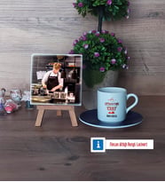 Aşçıya Hediye Fotoğraflı Dekoratif Taş, Ahşap Altlıklı Türk Kahvesi Fincanı Hediye (Model 4)