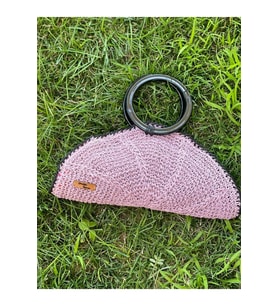 EL ÖRGÜSÜ YELPAZE MODEL TASARIM KAĞIT İP PORTFOY CLUTCH  ÇANTA 35X16 (Lila)