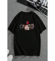 Korku Karakterleri Baskılı Unisex Oversize Tshirt (Siyah)