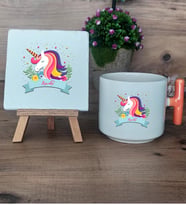 Kişiye Özel Unicorn Hediye Seti Kupa Bardak T Kulplu ve Dekoratif Taş Arkadaşa Sevgiliye Hediye  (Model 7)