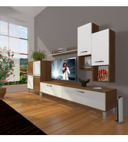 Decoraktiv Eko 6DA Slm Std Krom Ayaklı Tv Ünitesi Tv Sehpası (Beyaz - Kahverengi)