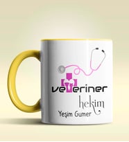 Kişiye Özel Veteriner Hekim 2 Tasarımlı Turuncu Kupa Bardak (Sarı)