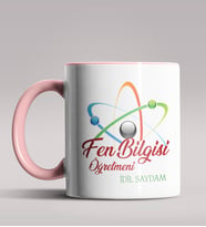Kişiye Özel Fen Bilgisi Öğretmeni Tasarımlı Siyah Renk Kupa 2 (Pembe)