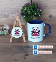 Sevimli Panda Kupa Bardak Kırmızı ve Ahşap Anahtarlık Hediye (Model 2)