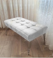 Modern Dilim Puf Ayakucu Puf Gold Metal Ayak (90*45) (Beyaz)