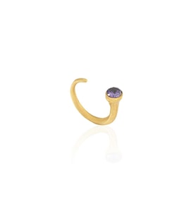 Kadir Jewellery 22 Ayar Altın Kaplama Zirkon Taşlı Ayarlanabilir Kadın Minimal Yüzük (Mor)