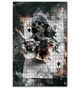 Cakapuzzle Kafatası Oyun Kartı Karo Ve Kupa Ası Puzzle Yapboz MDF (Ahşap) (500 Parça)