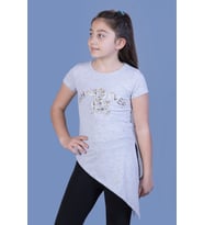 Toontoy Kız Çocuk T-Shirt What Baskı  ( Gri-Melanj)