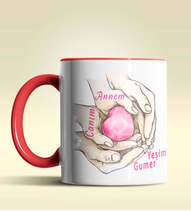 Kişiye Özel Canım Annem 2 Tasarımlı Pembe Kupa Bardak (Kırmızı)