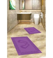EVDEYA Dijital Yıkanabilir Çerçeveli Ayak İzi Desen İkili Banyo Halısı Klozet Takımı, KLOZET-18-BEYAZ, (Mor)