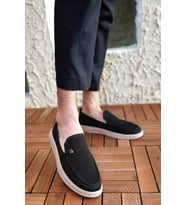 Erkek Garantili Rahat Dikişli Esnek Hakiki Deri Detaylı Triko Loafer TERRY-7992 (Siyah)