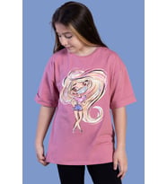 Toontoy Kız Çocuk Baskılı Düşük Kol Tişört (Gül Kurusu)