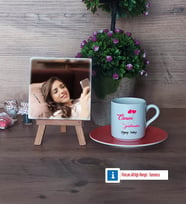 Öğretmene Hediye Fotoğraflı Dekoratif Taş, Ahşap Altlıklı Türk Kahvesi Fincanı Hediye Öğretmenler Günü Hediyesi (Model 8)