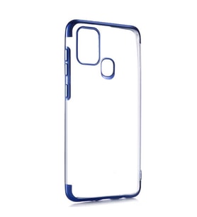 Galaxy A21S Kılıf İnce Köşeleri Renkli Şeffaf Silikon (Mavi)