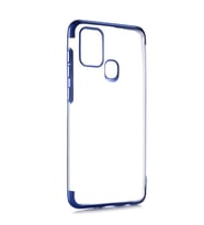 Galaxy A21S Kılıf İnce Köşeleri Renkli Şeffaf Silikon (Mavi)