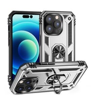 Apple iPhone 14 Pro Max Kılıf Yüzüklü Standli Tank Kapak (Gri)