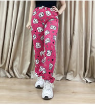 Kadın %100 Pamuk Nefes Alan Kumaş Lastikli Bel Desenli Baskılı Pijama Altı (Fuşya)