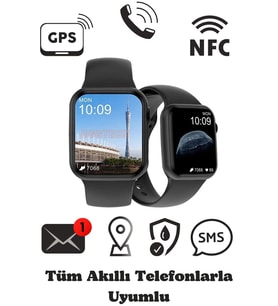 Watch 7 Series Gps Özellikli Nfc Aktif Kolay Kurulumlu Yeni Nesil 2022 Şık Tasarımlı Dt100 Max DTNO 1 Smartwatch Akıllı Saat (Siyah)