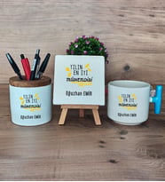 Mühendisler Günü Hediyesi Hediye Sepeti Kupa Bardak T Kulplu, Kalemlik ve Dekoratif Taş Yılın En İyi Mühendisi Mühendise Hediye (Model 3)