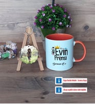 Evin Prensi Kupa Bardak Beyaz ve Fotoğraflı Ahşap Anahtarlık Hediye (Model 13)