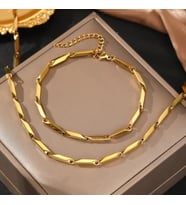 Küp Model Unisex Kararmaz Yüksek Kalite Çelik Kolye&Bileklik Set (Gold)