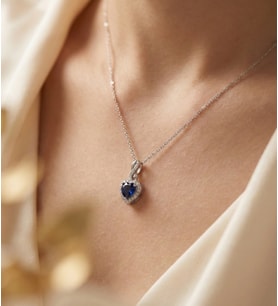Sevgililer Günü Kutusu, Usho Jewelry, 925 Ayar Gümüş Pırlanta Modeli Kalp Kolye, Kadın Kolye (Lacivert)