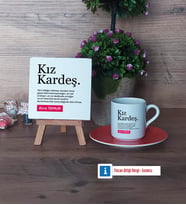 Kız Kardeş Dekoratif Taş, Türk Kahvesi Fincanı Kırmızı İsme Özel Hediye (Model 6)